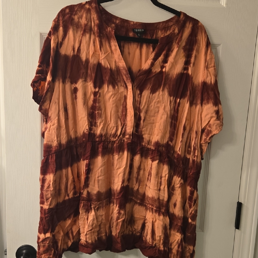TORRID Women's Tie-Dye Blouse - Orange and Brown